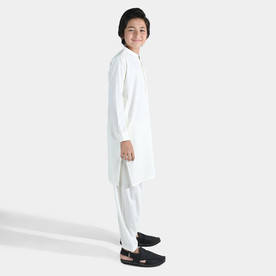 Boys Poly Viscose Shalwar Suit (Self Textured) – Off White