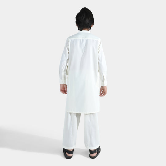 Boys Poly Viscose Shalwar Suit (Self Textured) – Off White