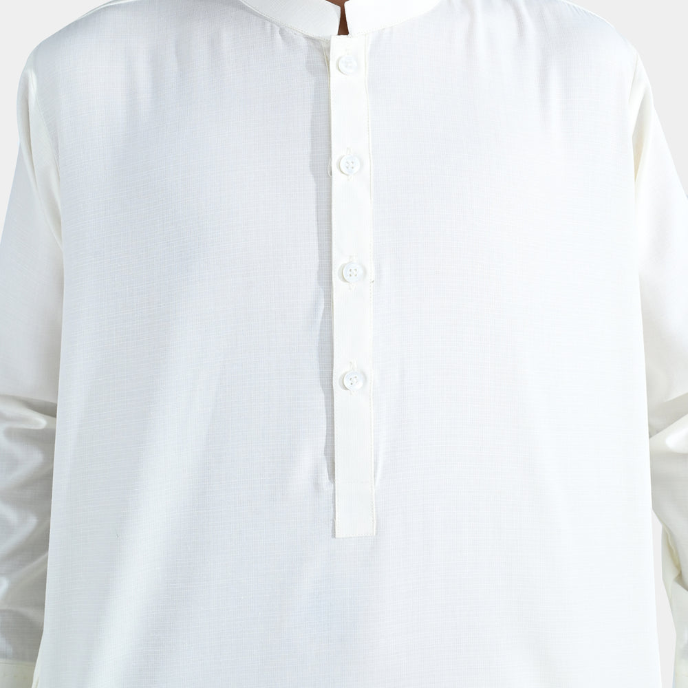 Boys Poly Viscose Shalwar Suit (Self Textured) – Off White