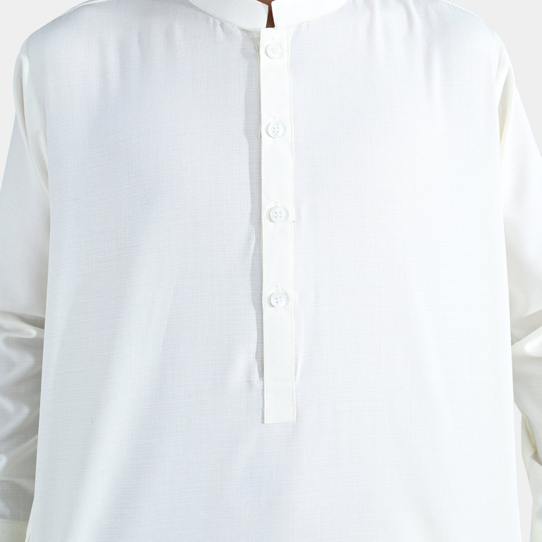 Boys Poly Viscose Shalwar Suit (Self Textured) – Off White
