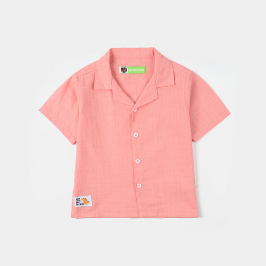 Infant Boys Yarn Dyed Shirt (Keep Going) – Light Pink