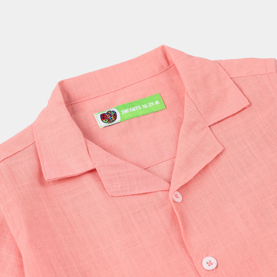 Infant Boys Yarn Dyed Shirt (Keep Going) – Light Pink