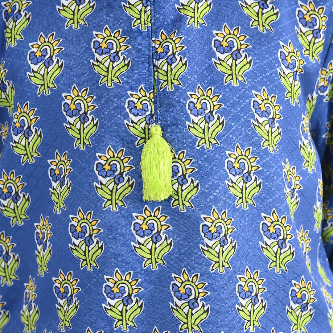 Girls Jacquard Printed 2-Piece Set (Teal Flowers) - Blue