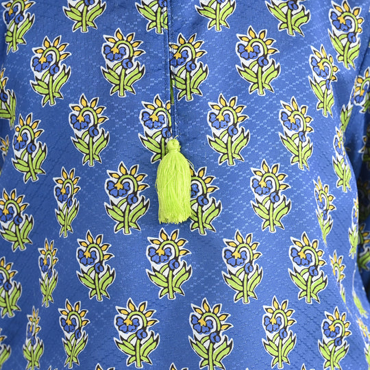 Girls Jacquard Printed 2-Piece Set (Teal Flowers) - Blue