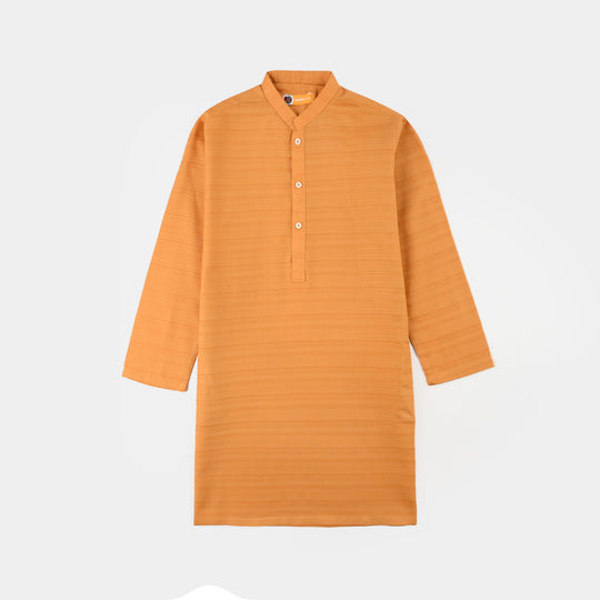 Boys Cotton Jacquard Basic Kurta – Yellow