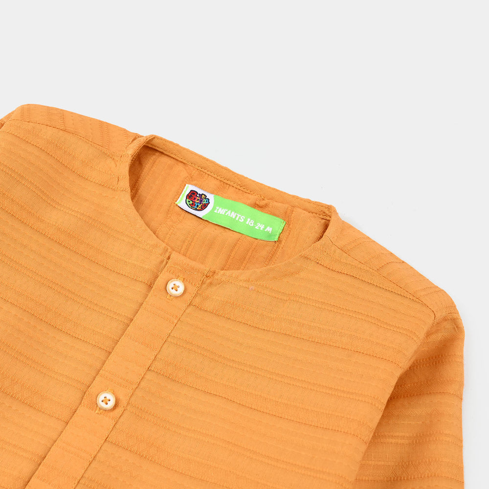 Infant Boys Cotton Jacquard Basic Kurta – Yellow