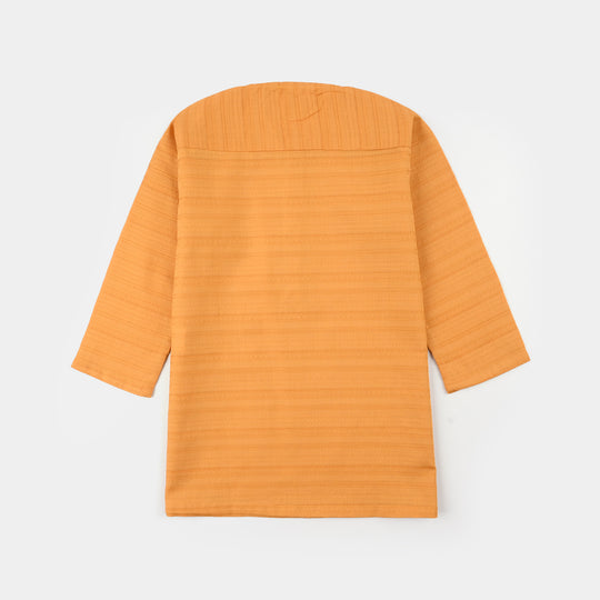 Infant Boys Cotton Jacquard Basic Kurta – Yellow