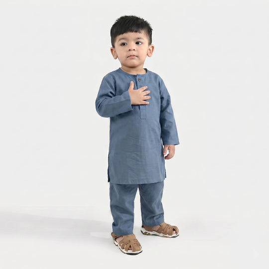 Infant Boys Poly Viscose Kurta Pajama (Dobby) - Grey