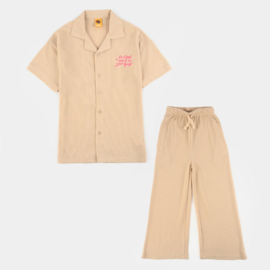 Girls Thermal Suit 2 Piece (Its A Great Time) - Brown