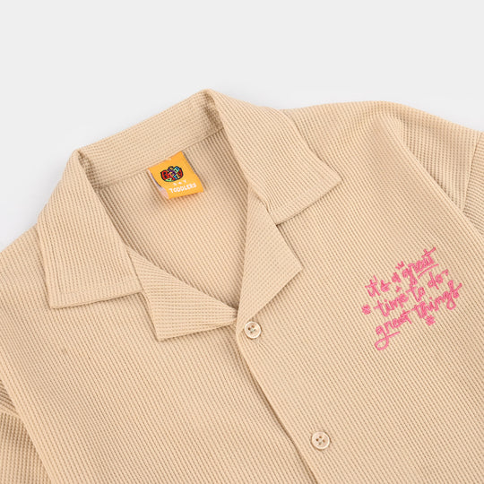 Girls Thermal Suit 2 Piece (Its A Great Time) - Brown