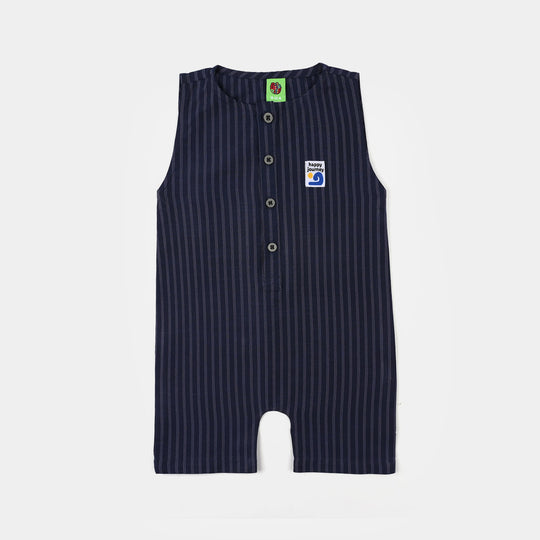 Infant Boys Cotton Jacquard Woven Romper-Dotted Indigo-NAVY