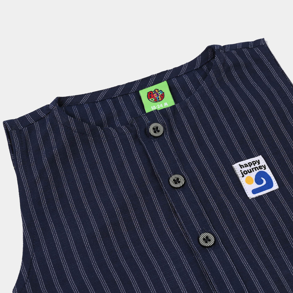 Infant Boys Cotton Jacquard Woven Romper-Dotted Indigo-NAVY