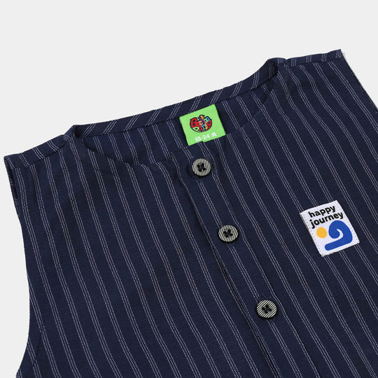 Infant Boys Cotton Jacquard Woven Romper-Dotted Indigo-NAVY