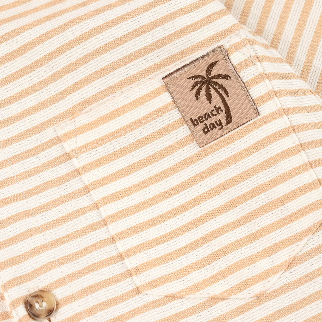 Infant Boys Yarn Dyed Woven Romper-Coco Stripe-Beige.Off.White