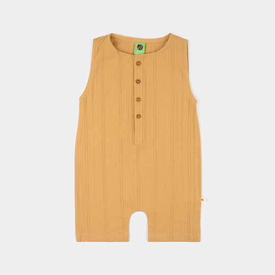 Infant Boys Cotton Jacquard Woven Romper- Mustard