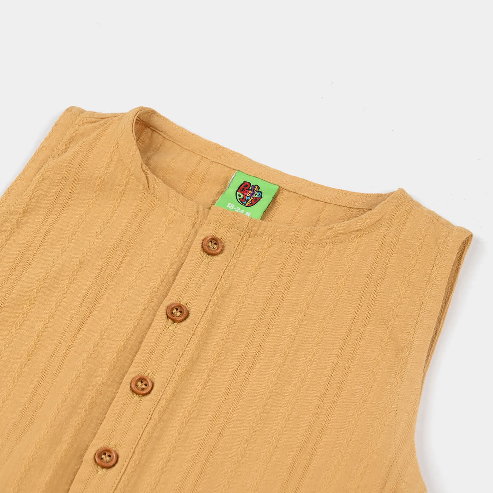 Infant Boys Cotton Jacquard Woven Romper-Mustard Jacquard-Mustard