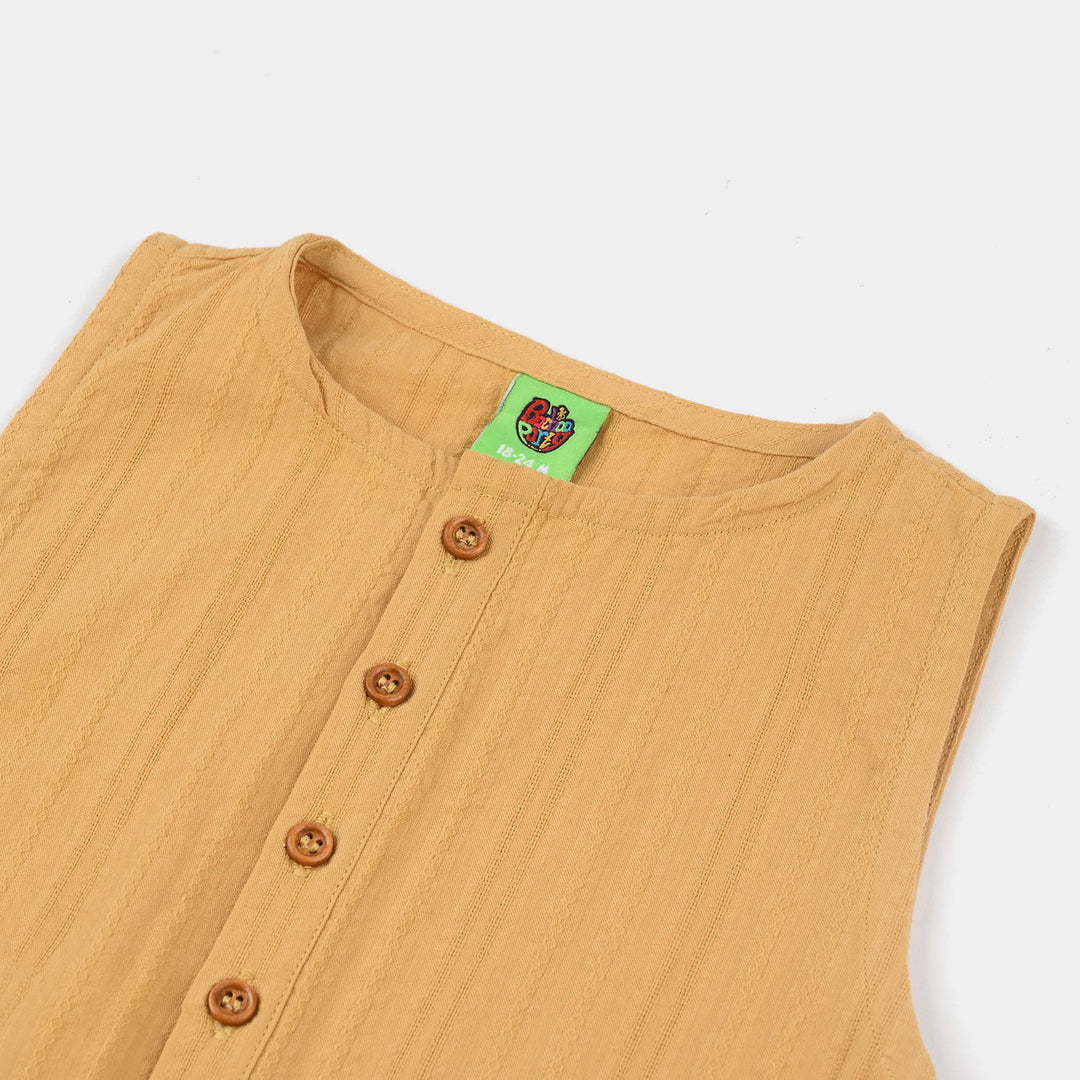 Infant Boys Cotton Jacquard Woven Romper- Mustard