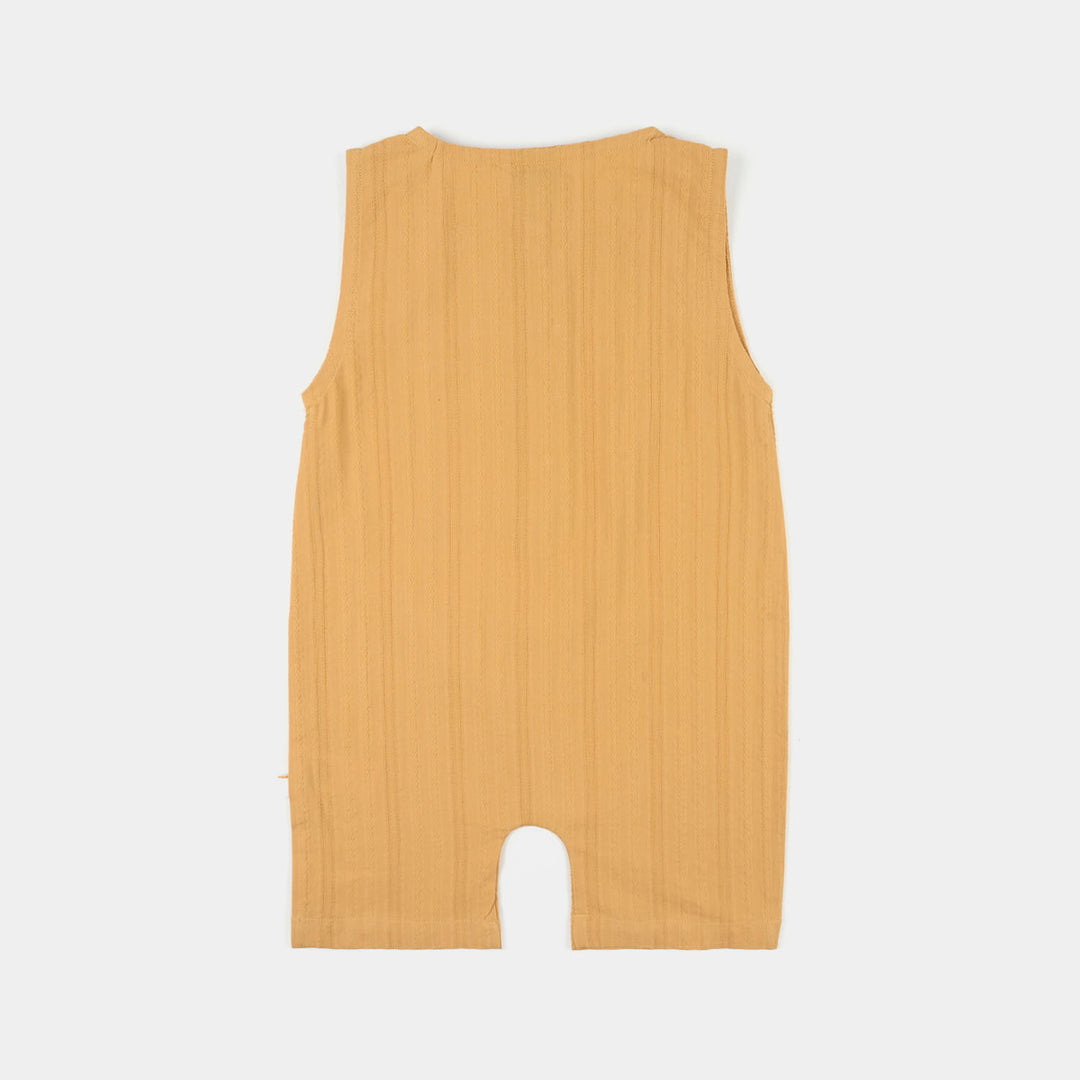Infant Boys Cotton Jacquard Woven Romper- Mustard