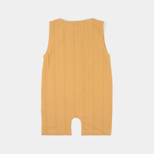Infant Boys Cotton Jacquard Woven Romper- Mustard