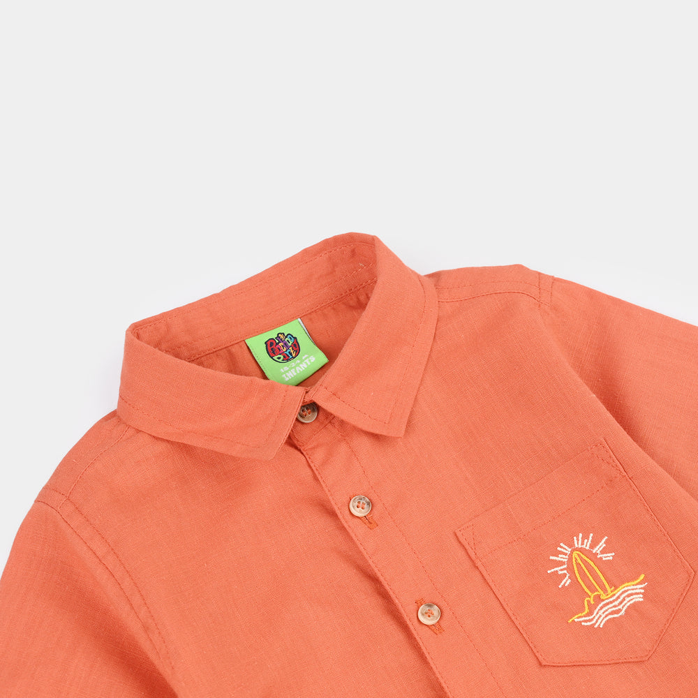 Infant Boys Cotton Slub Woven Romper (Burnt Glow) - Rust/Orange