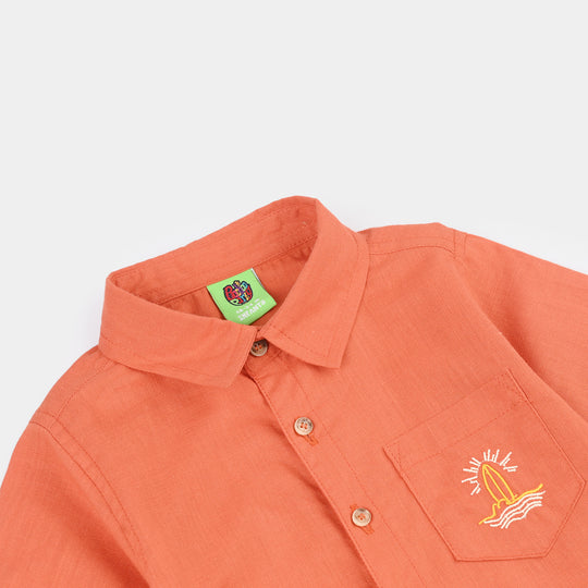 Infant Boys Cotton Slub Woven Romper (Burnt Glow) - Rust/Orange