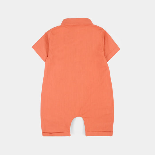 Infant Boys Cotton Slub Woven Romper (Burnt Glow) - Rust/Orange
