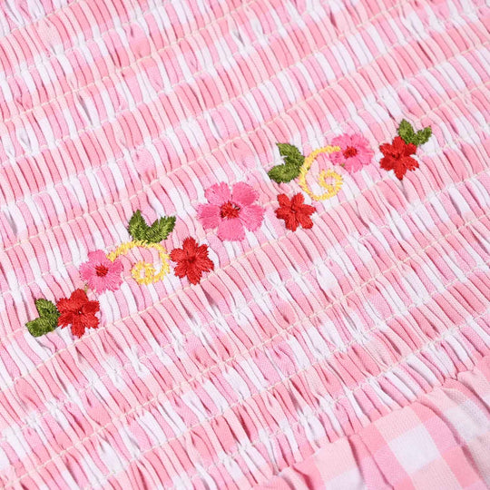 Infant Girls Cotton Woven Romper (Sweet Buds) - Pink