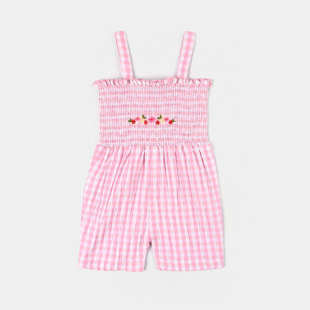 Infant Girls Cotton Woven Romper (Sweet Buds) - Pink