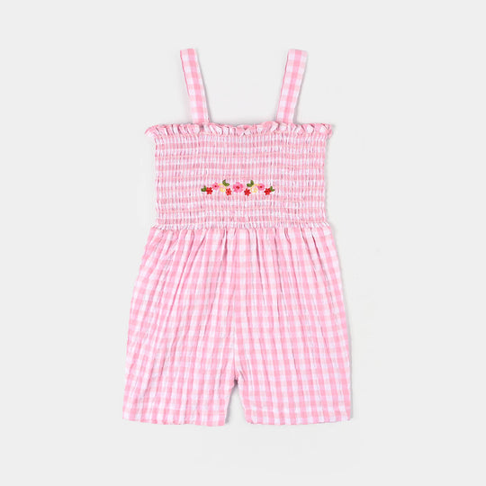 Infant Girls Cotton Woven Romper (Sweet Buds) - Pink