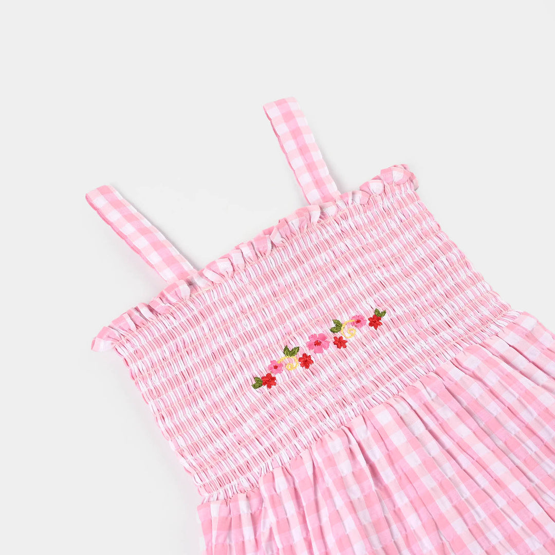 Infant Girls Cotton Woven Romper (Sweet Buds) - Pink