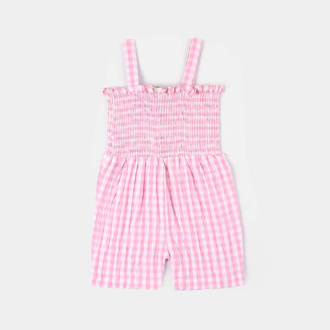 Infant Girls Cotton Woven Romper (Sweet Buds) - Pink