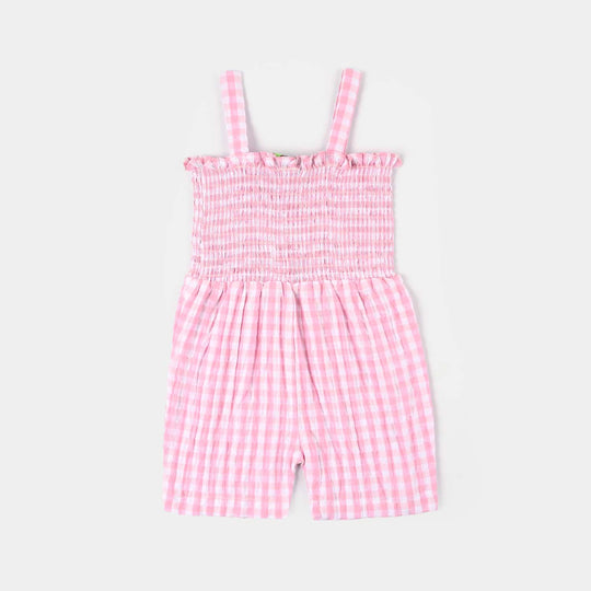 Infant Girls Cotton Woven Romper (Sweet Buds) - Pink