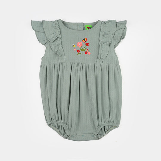 Infant Girls Cotton Jacquard Romper (Bloom Tales) - Green