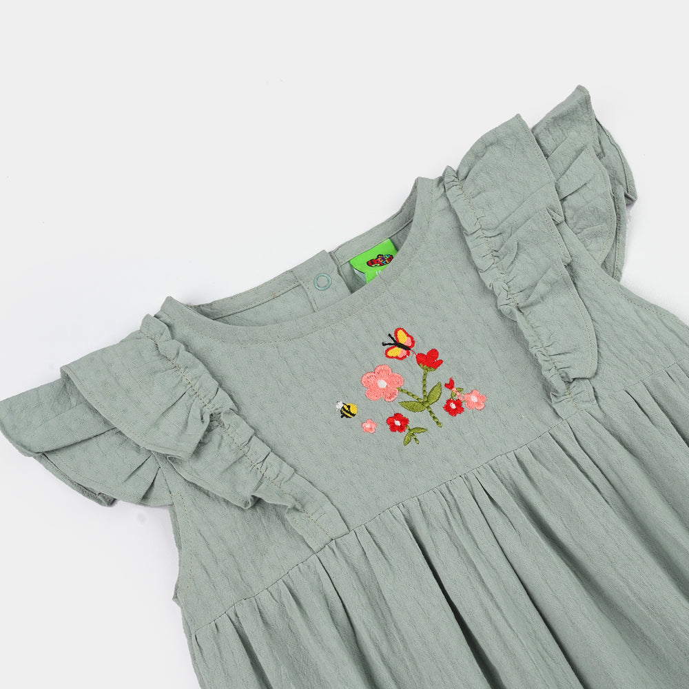 Infant Girls Cotton Jacquard Romper (Bloom Tales) - Green