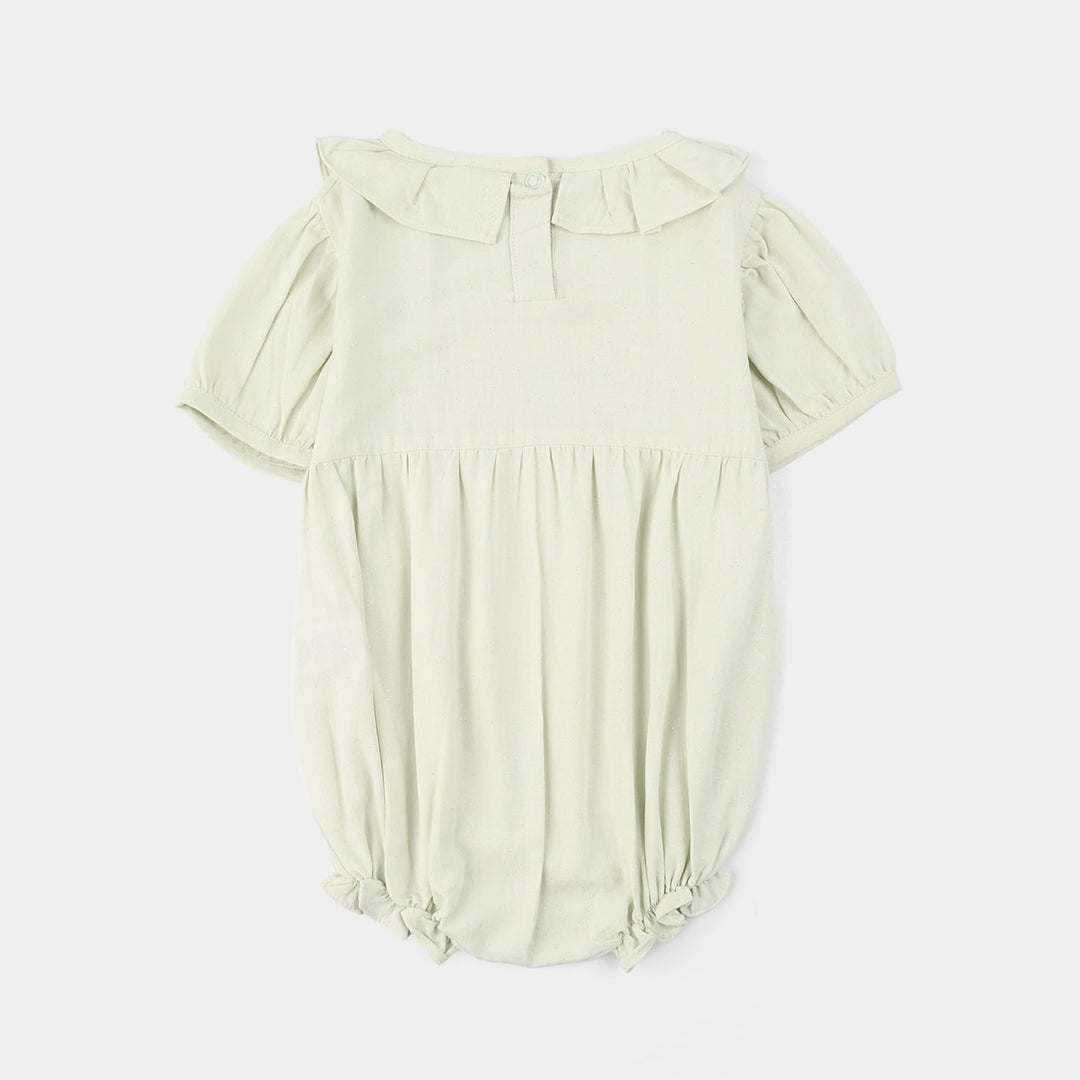 Infant Girls Cotton Woven Romper (Mini Sparkle) - Sea Green