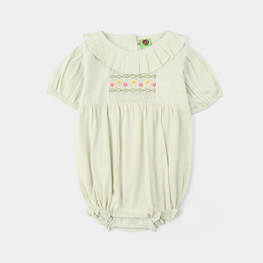 Infant Girls Cotton Woven Romper (Mini Sparkle) - Sea Green