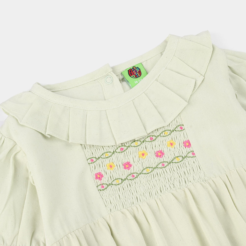 Infant Girls Cotton Woven Romper (Mini Sparkle) - Sea Green