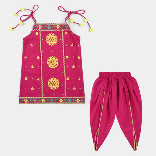 Infant Girls Raw Silk 2-Piece Set (Mah-E-Rang) - Shocking Pink