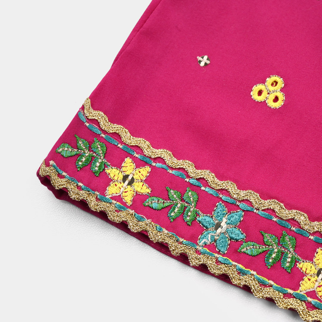 Infant Girls Raw Silk 2-Piece Set (Mah-E-Rang) - Shocking Pink