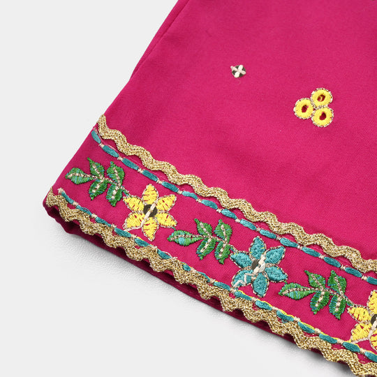 Infant Girls Raw Silk 2-Piece Set (Mah-E-Rang) - Shocking Pink