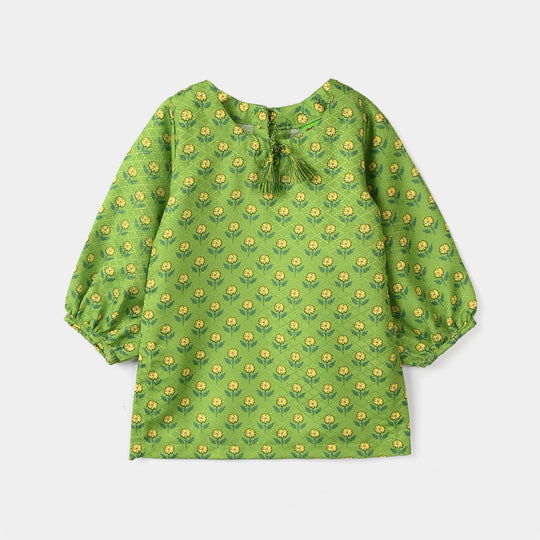 Infant Girls Jacquard Printed 2-Pcs Suit - Dhani Green