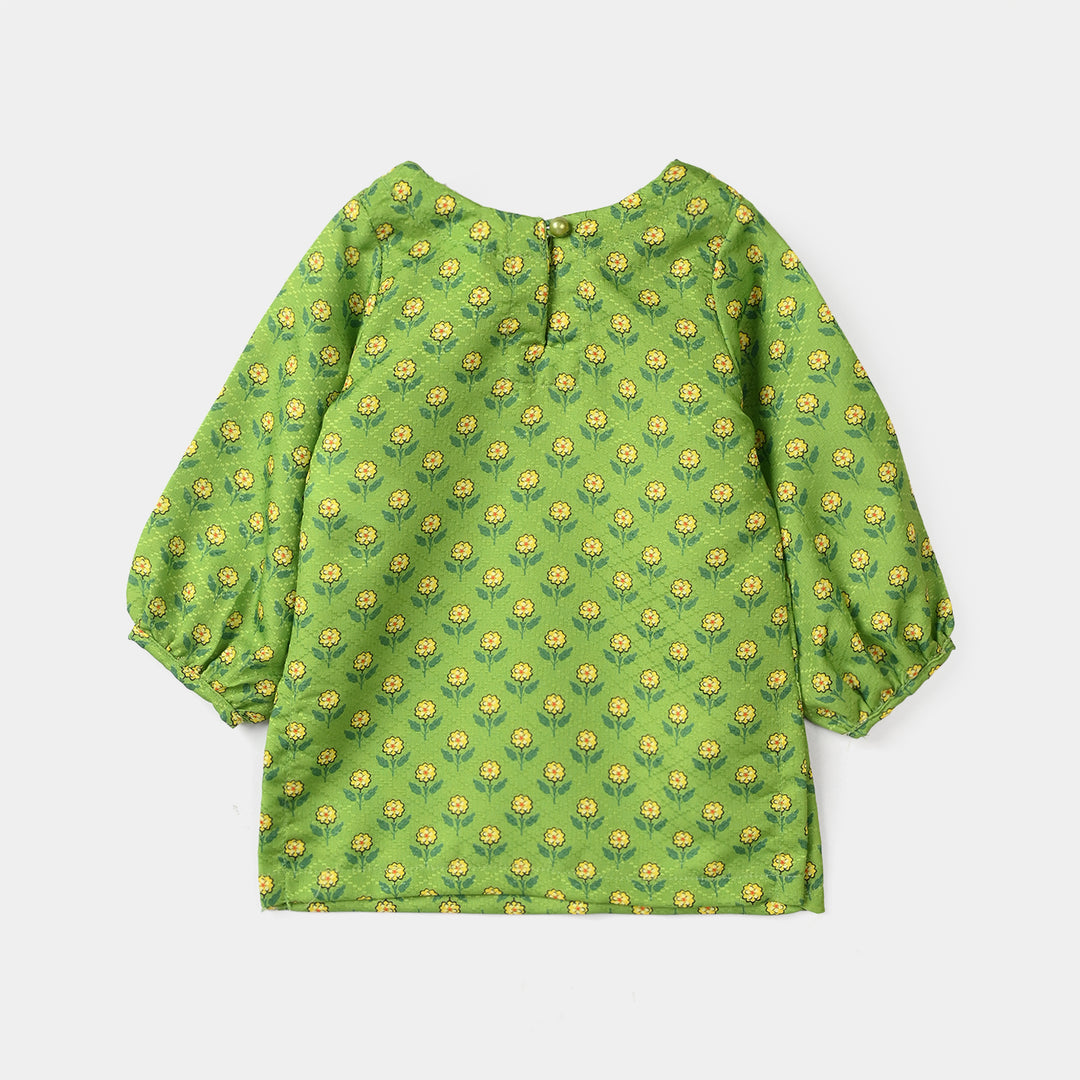 Infant Girls Jacquard Printed 2-Pcs Suit - Dhani Green
