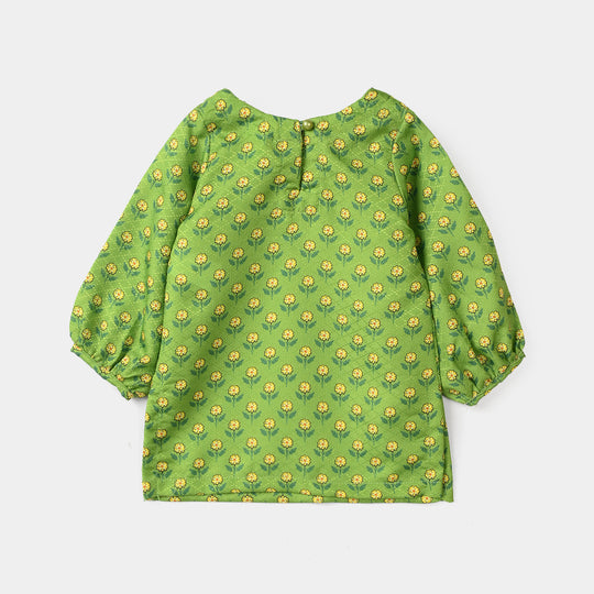 Infant Girls Jacquard Printed 2-Pcs Suit - Dhani Green