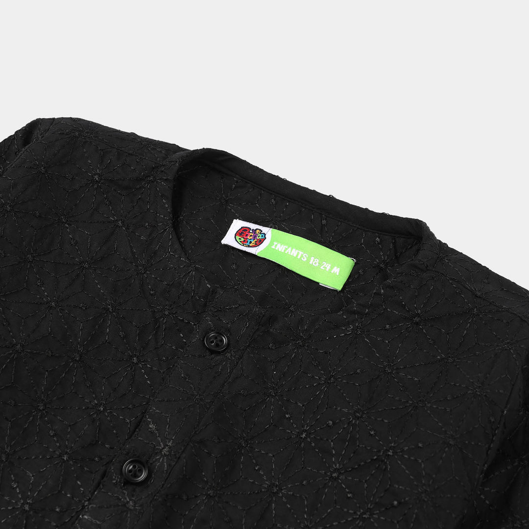 Infant Boys Cotton Kurta Pajama (Chicken Kari) - Black