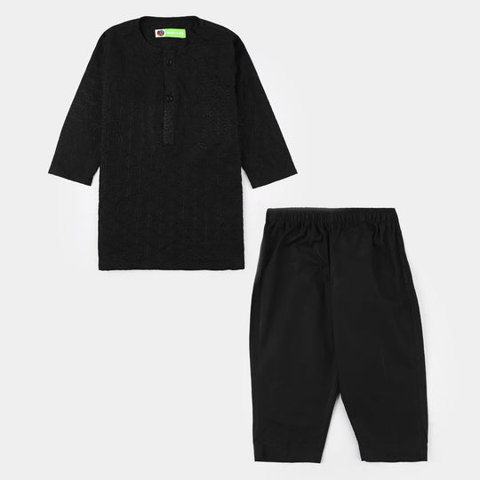 Infant Boys Cotton Kurta Pajama (Chicken Kari) - Black