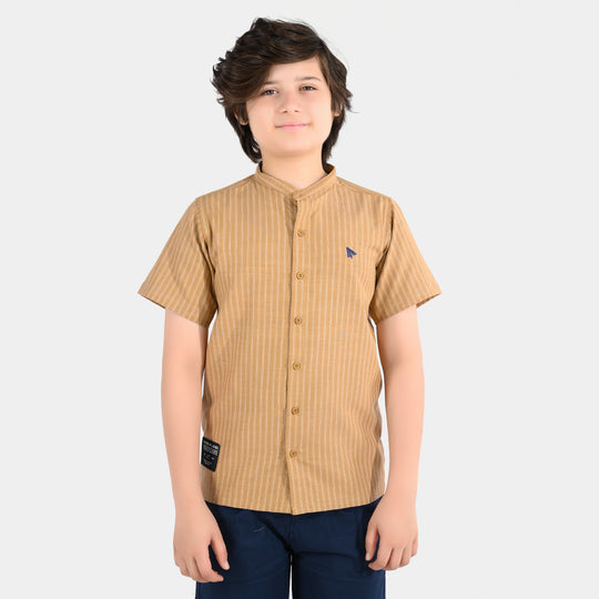 Boys Yarn Dyed Shirt (Paper Plane) - Brown