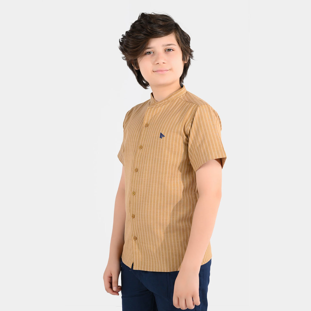 Boys Yarn Dyed Shirt (Paper Plane) - Brown