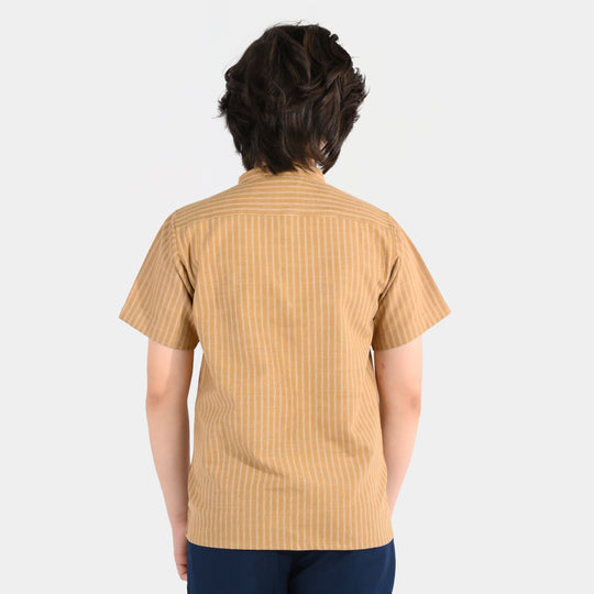 Boys Yarn Dyed Shirt (Paper Plane) - Brown