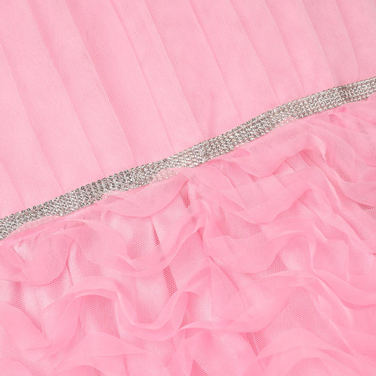 Girls Net Fancy Frock-Swirl-PINK