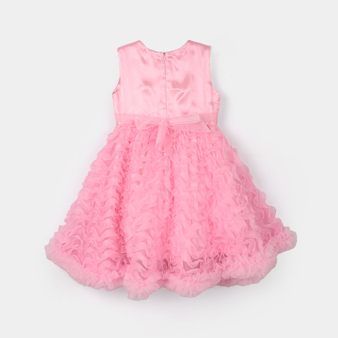 Girls Net Fancy Frock-Swirl-PINK